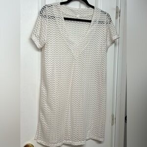 White Chevron Pattern Dress for Over Swimsuit